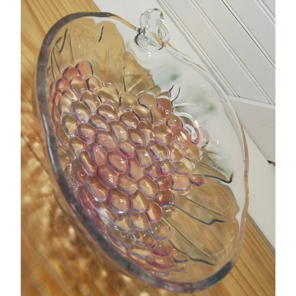 Vintage Indiana Glass bowl Grape cluster design‎ & colors Fruit salad candy dish